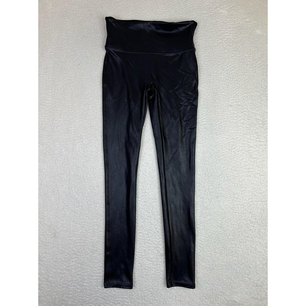 Spanx Leggings Womens Small Petite Black Faux Leather High Rise Ankle 2437Q